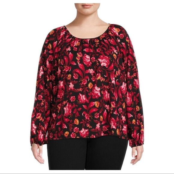 Terra & Sky Plus Size Peasant Floral Blouse Top 3X - Picture 1 of 5